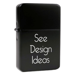 Windproof Lighter - Black - Double-Sided & Lid Engraved