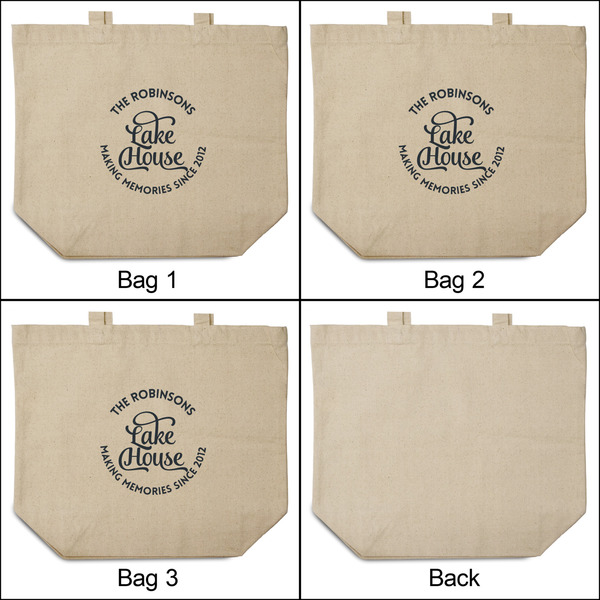 Lake House #2 3 Reusable Cotton Grocery Bags - Front & Back View