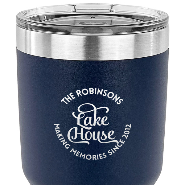 Lake House #2 30 oz Stainless Steel Ringneck Tumbler - Navy - CLOSE UP