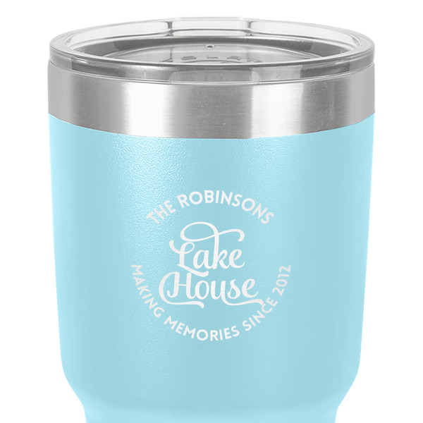 Lake House #2 30 oz Stainless Steel Ringneck Tumbler - Teal - Close Up