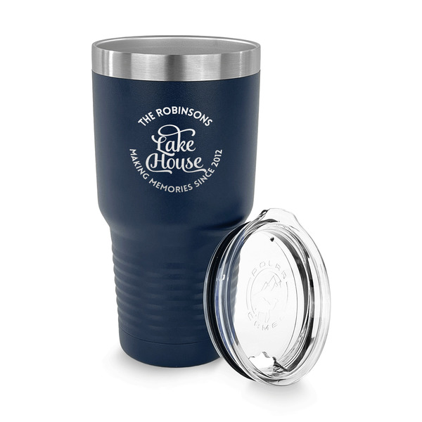 Lake House #2 30 oz Stainless Steel Ringneck Tumblers - Navy - LID OFF