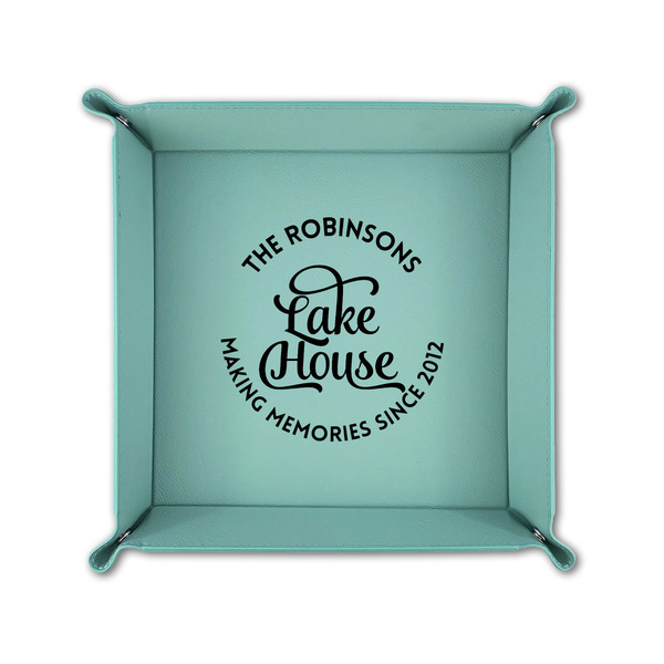 Lake House #2 6" x 6" Teal Leatherette Snap Up Tray - FOLDED UP