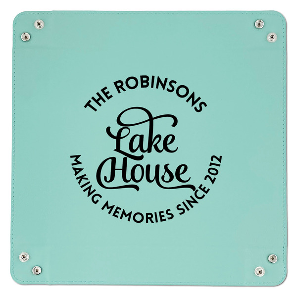 Lake House #2 9" x 9" Teal Leatherette Snap Up Tray - APPROVAL
