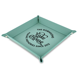 Lake House #2 9" x 9" Teal Faux Leather Valet Tray (Personalized)