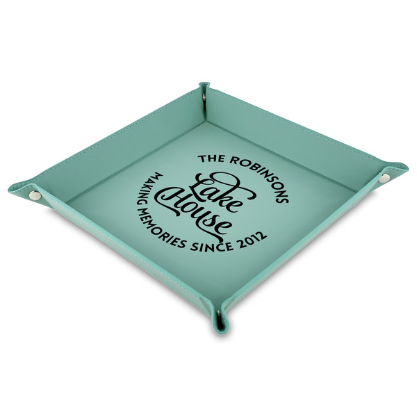 Custom Lake House #2 9" x 9" Teal Faux Leather Valet Tray (Personalized)