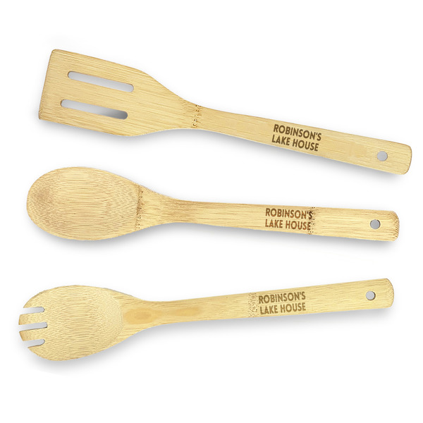 Custom Lake House #2 Bamboo Cooking Utensil Set - Double Sided (Personalized)