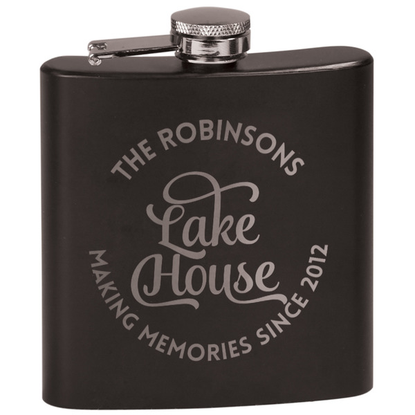 Custom Lake House #2 Black Flask Set (Personalized)