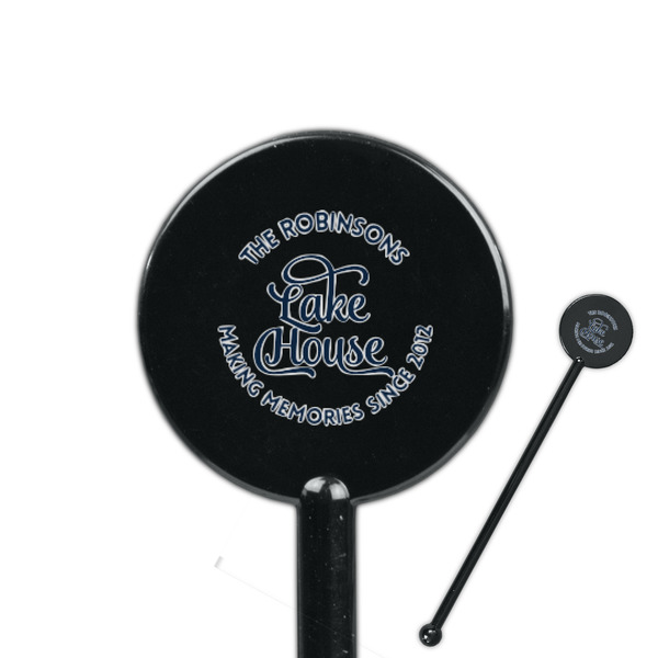 Custom Lake House #2 5.5" Round Plastic Stir Sticks - Black - Double Sided (Personalized)