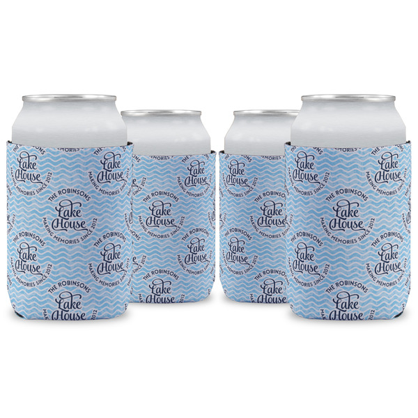 Custom Lake House #2 Can Cooler (12 oz) - Set of 4 w/ Name All Over