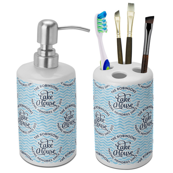 Custom Lake House #2 Ceramic Bathroom Accessories Set (Personalized)