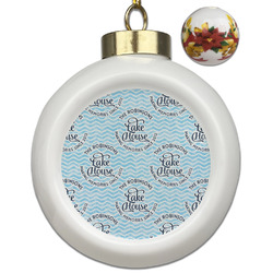 Lake House #2 Ceramic Ball Ornaments - Poinsettia Garland (Personalized)