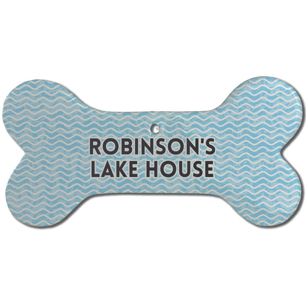 Custom Lake House #2 Ceramic Dog Ornament - Front w/ Name All Over