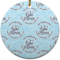 Lake House #2 Round Ceramic Ornament w/ Name All Over