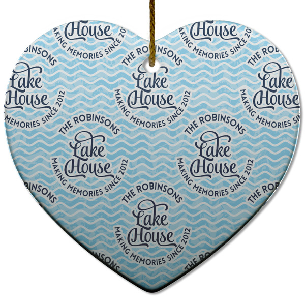 Custom Lake House #2 Heart Ceramic Ornament w/ Name All Over