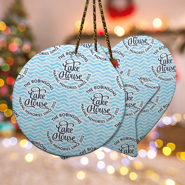 Custom Lake House #2 Ceramic Ornament w/ Name All Over