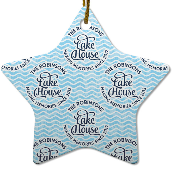 Custom Lake House #2 Star Ceramic Ornament w/ Name All Over