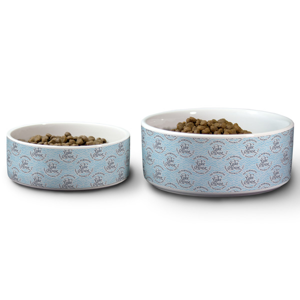 Lake House #2 Ceramic Dog Bowls - Size Comparison