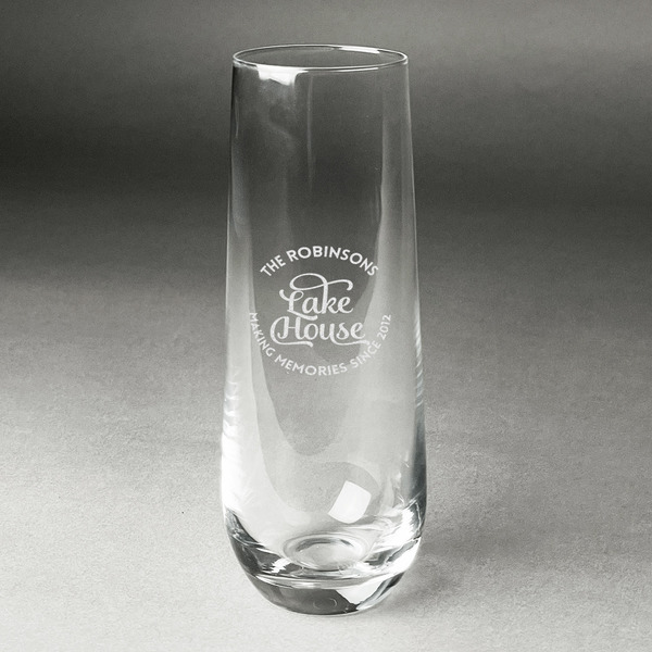 Custom Lake House #2 Champagne Flute - Stemless Engraved - Single (Personalized)
