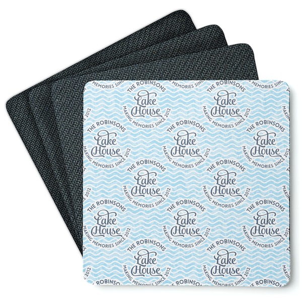 Custom Lake House #2 Square Rubber Backed Coasters - Set of 4 (Personalized)