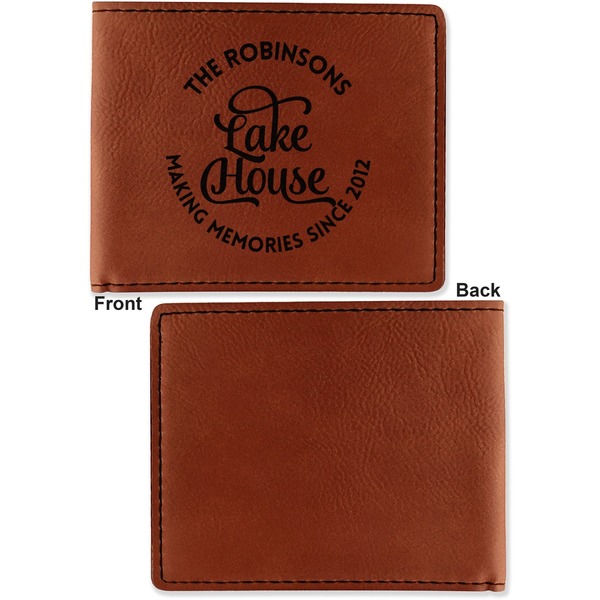 Lake House #2 Cognac Leatherette Bifold Wallets - Front and Back Single Sided - Apvl
