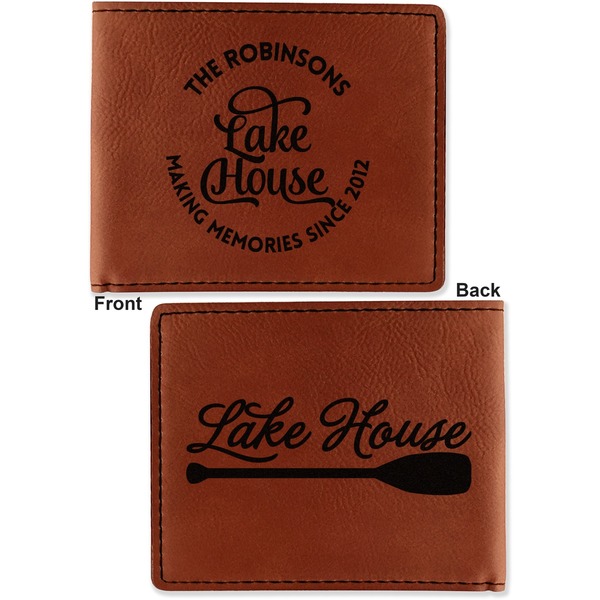 Lake House #2 Cognac Leatherette Bifold Wallets - Front and Back