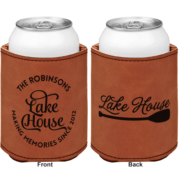 Lake House #2 Cognac Leatherette Can Sleeve - Double Sided Front and Back