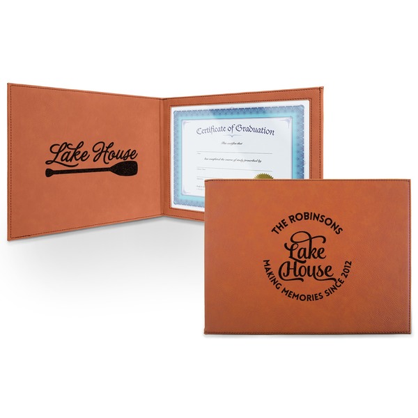 Custom Lake House #2 Leatherette Certificate Holder - Front and Inside (Personalized)