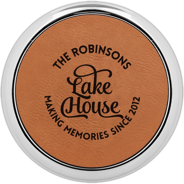 Custom Lake House #2 Leatherette Round Coaster w/ Silver Edge (Personalized)