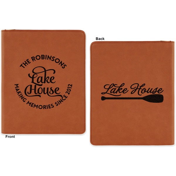 Lake House #2 Cognac Leatherette Zipper Portfolios with Notepad - Double Sided - Apvl