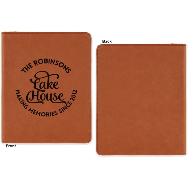 Lake House #2 Cognac Leatherette Zipper Portfolios with Notepad - Single Sided - Apvl