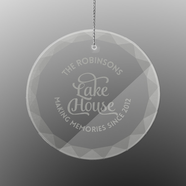 Custom Lake House #2 Engraved Glass Ornament - Round (Personalized)