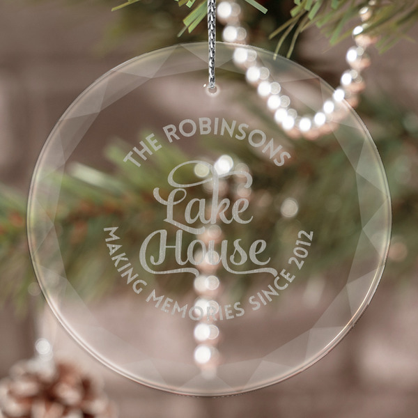 Custom Lake House #2 Engraved Glass Ornament (Personalized)