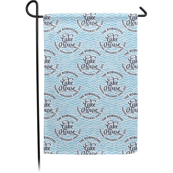 Custom Lake House #2 Small Garden Flag - Double Sided w/ Name All Over