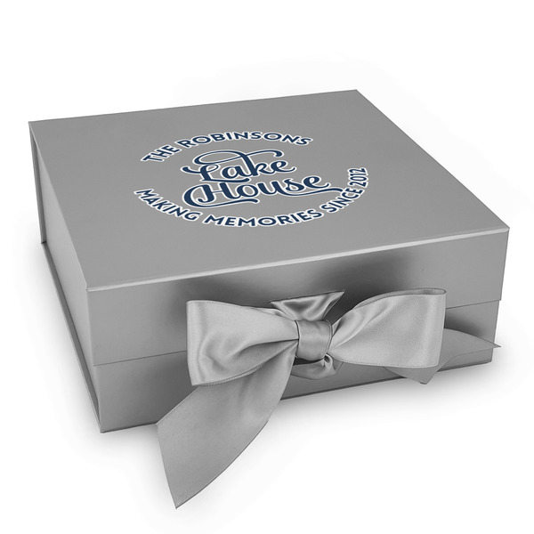 Custom Lake House #2 Gift Box with Magnetic Lid - Silver (Personalized)
