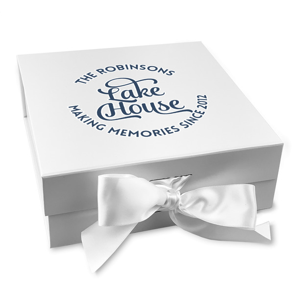 Custom Lake House #2 Gift Box with Magnetic Lid - White (Personalized)
