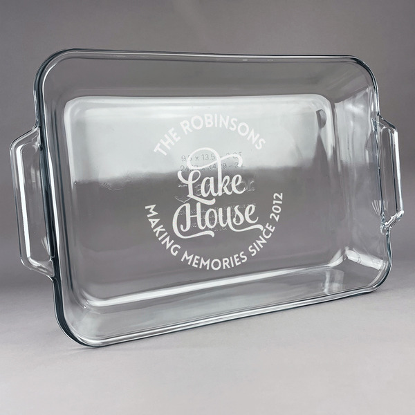 Custom Lake House #2 Glass Baking Dish - 13in x 9in (Personalized)