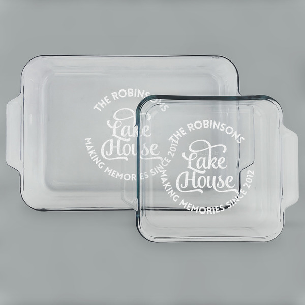 Custom Lake House #2 Set of Glass Baking & Cake Dish - 13in x 9in & 8in x 8in (Personalized)