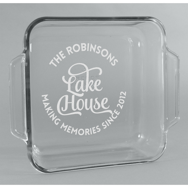Custom Lake House #2 Glass Cake Dish - 8in x 8in (Personalized)