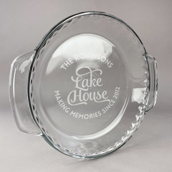 Custom Lake House #2 Glass Pie Dish - 9.5in Round (Personalized)