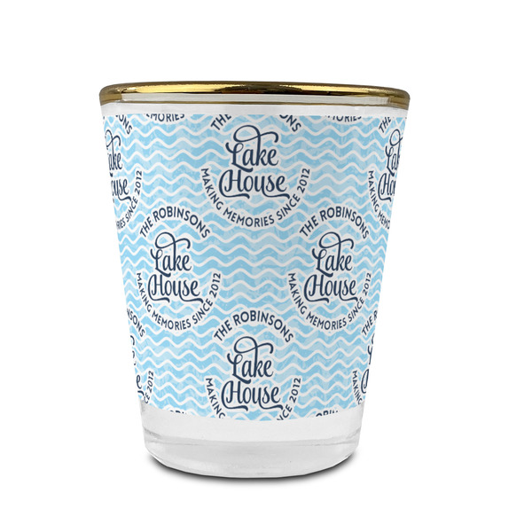 Custom Lake House #2 Glass Shot Glass - 1.5 oz - with Gold Rim - Set of 4 (Personalized)