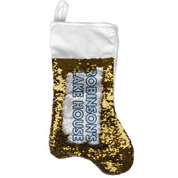 Lake House #2 Reversible Sequin Stocking - Gold (Personalized)