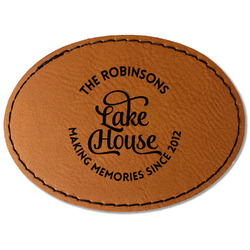 Lake House #2 Faux Leather Iron On Patch - Oval (Personalized)
