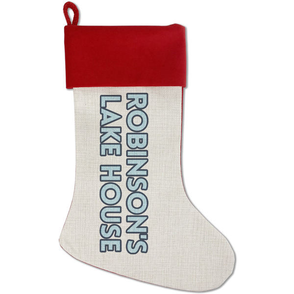 Custom Lake House #2 Red Linen Stocking (Personalized)