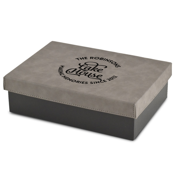 Custom Lake House #2 Medium Gift Box w/ Engraved Leather Lid (Personalized)