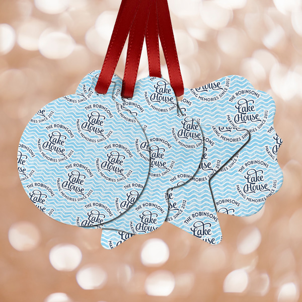 Custom Lake House #2 Metal Ornaments - Double Sided w/ Name All Over