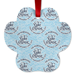 Lake House #2 Metal Paw Ornament - Double Sided w/ Name All Over