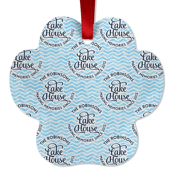 Custom Lake House #2 Metal Paw Ornament - Double Sided w/ Name All Over