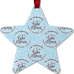 Lake House #2 Metal Star Ornament - Double Sided w/ Name All Over