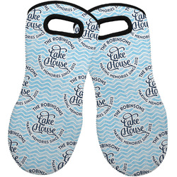 Lake House #2 Neoprene Oven Mitts - Set of 2 w/ Name All Over