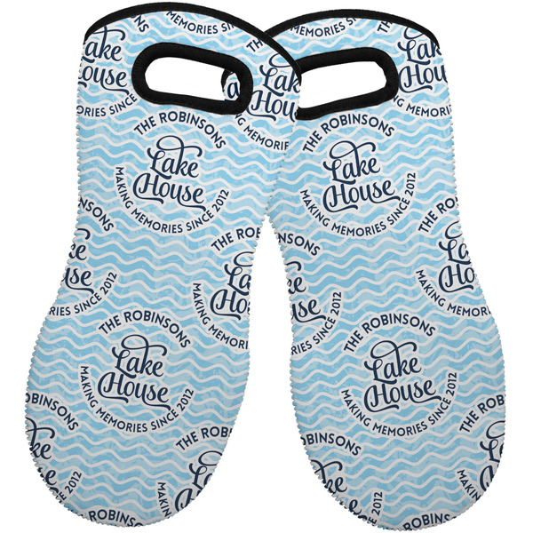 Custom Lake House #2 Neoprene Oven Mitts - Set of 2 w/ Name All Over